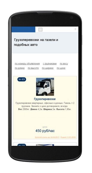 Gruzoperevozka23.ru имеет адаптивный дизайн